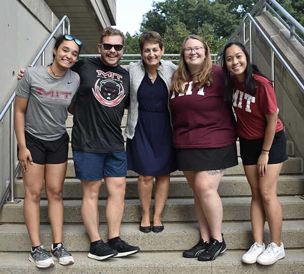 UAC Orientation staff (left to right): Jordan Sell ’23, Michael Santoro, Elizabeth Young, Laura Harvey, and Valerie Nam